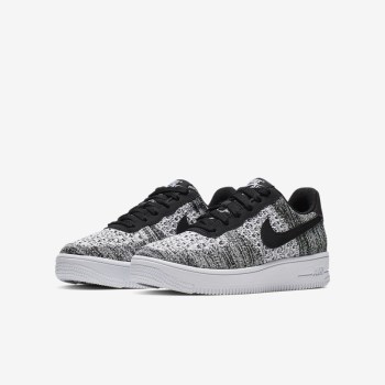 Nike Air Force 1 Flyknit 2.0 - Nagyobb Gyerek Utcai Cipő - Fekete/Fehér/Fehér/Platina